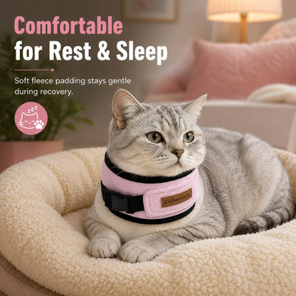Ortekor Soft Cat Recovery Collar for Post-Surgery Care - Adjustable Anti-Lick Fleece Neck Wrap