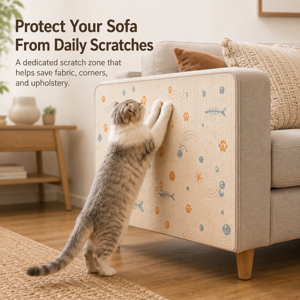 Ortekor Self-Adhesive Cat Scratch Mat for Wall & Furniture Protection – Cuttable Cat Scratching Pad for Sofa, Door, Bedside & Home Surfaces