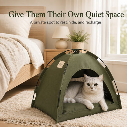 Ortekor Cozy Foldable Cat Tent Bed for Apartment Naps - Breathable Hideaway with Removable Cushion