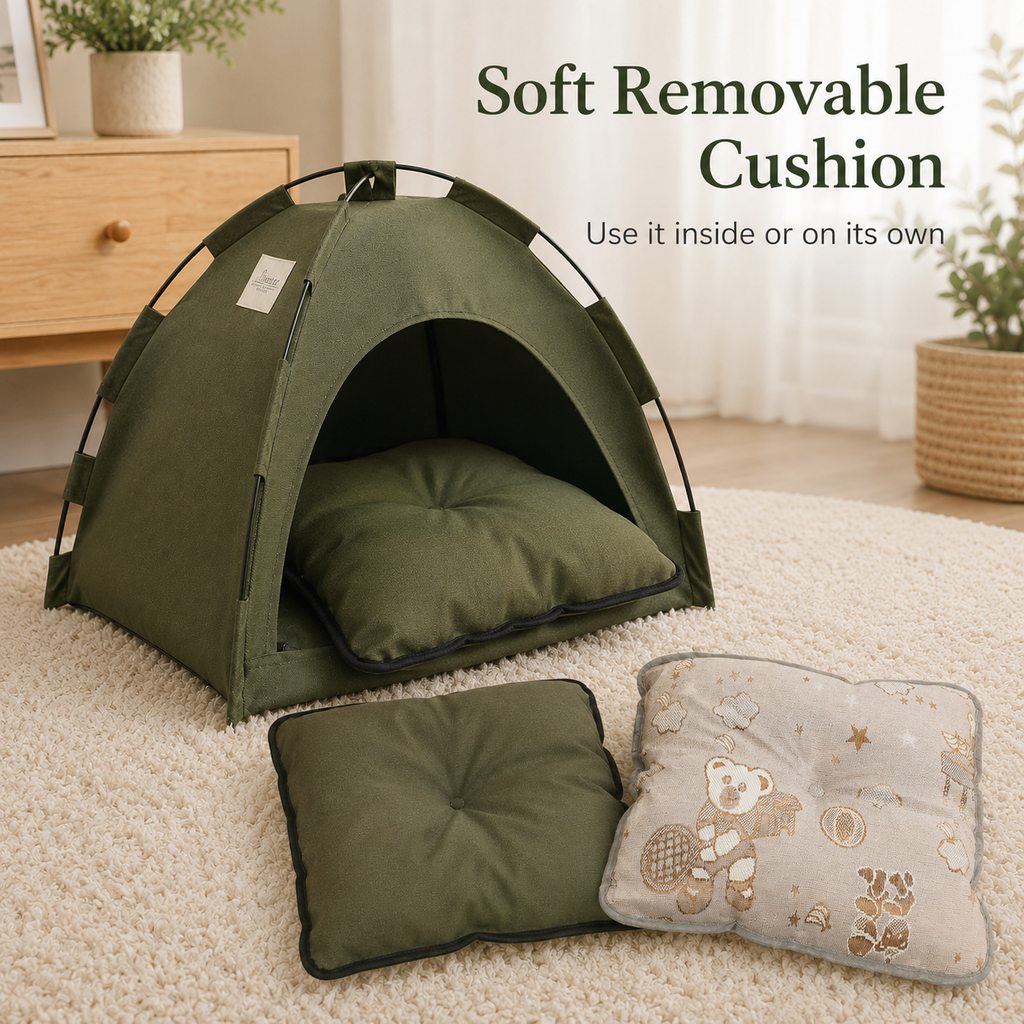 Ortekor Cozy Foldable Cat Tent Bed for Apartment Naps - Breathable Hideaway with Removable Cushion