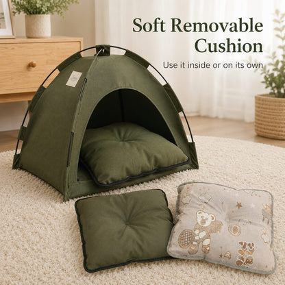 Ortekor Cozy Foldable Cat Tent Bed for Apartment Naps - Breathable Hideaway with Removable Cushion