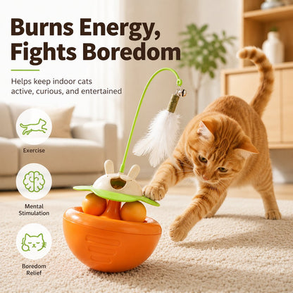 Ortekor Interactive Wobble Cat Toy for Indoor Cats - Treat-Dispensing Feather Teaser That Keeps Cats Busy