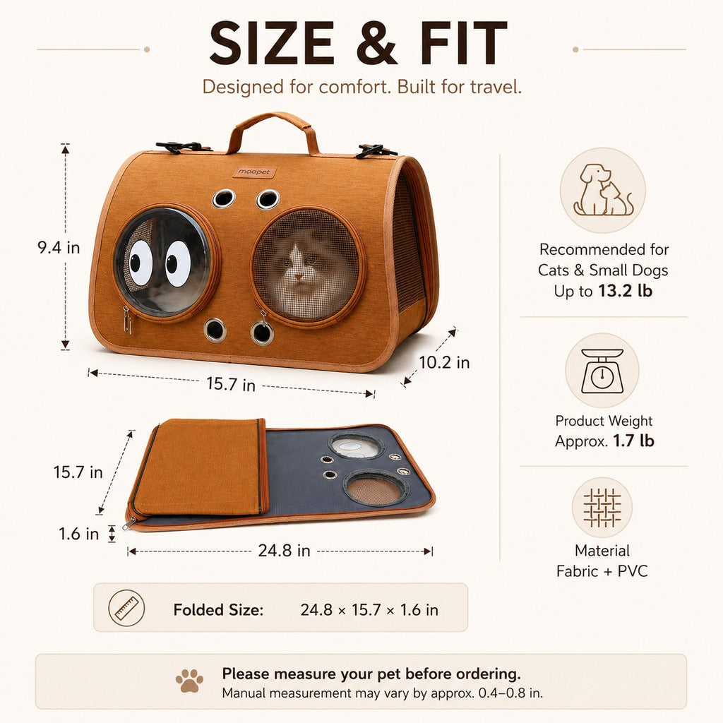 Ortekor Breathable Cat Travel Carrier for Road Trips & Vet Visits - Structured Foldable Soft-Sided Pet Bag