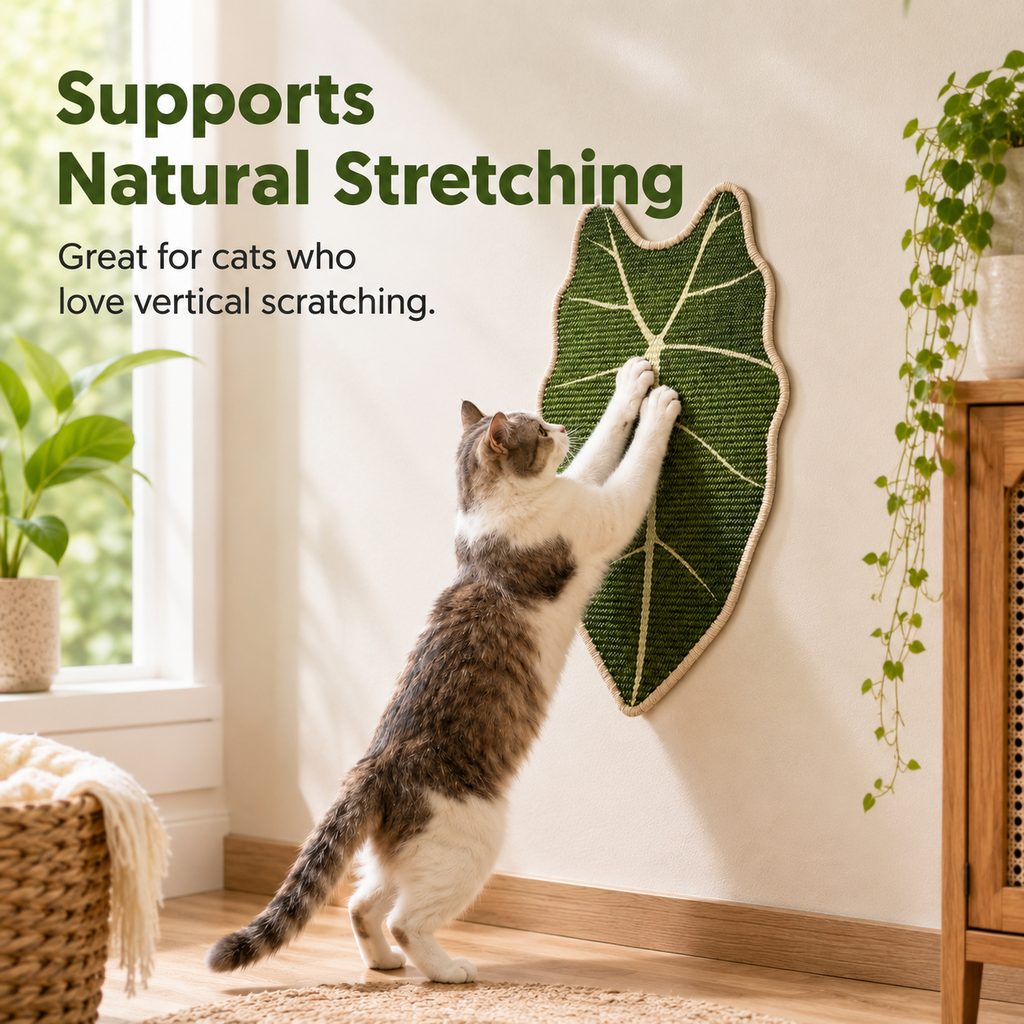 Ortekor Botanical Stick-On Sisal Cat Scratcher Mat for Walls, Doors & Floors - Redirect Scratching Away From Furniture
