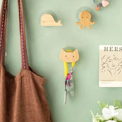 Animal-Shaped Wood Peg Rack for Kids' Rooms — Self-Stick or Screw-Mount Entryway Organizer, Nursery Decor Hanger for Coats, Backpacks & Acce