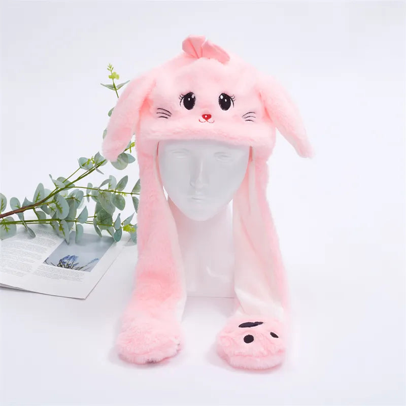 Plush Hat with Pop-Up Ears for Kids & Adults – Interactive Cosplay Beanie with Squeeze Paws | Fun Winter Accessory for Parties, Christmas