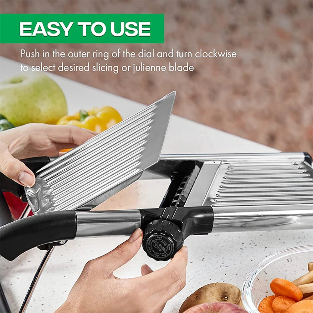 Adjustable Vegetable Slicer with 6 Thickness Settings & Safety Guard for Potatoes, Cucumbers, Carrots