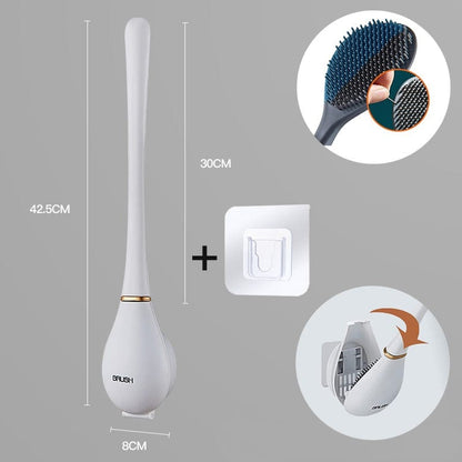 Silicone Toilet Brush with Flat Head & Wall Mount Holder for Deep Bowl Cleaning