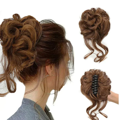 Clip-In Messy Bun Hairpiece with Curls – Synthetic Hair Extension for Instant Updo Volume and Texture