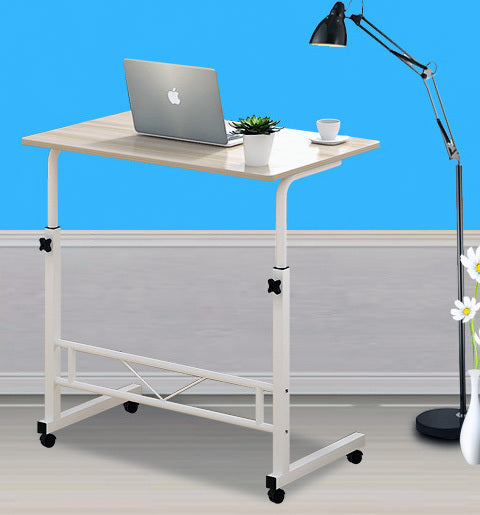 Rolling Laptop Desk with Adjustable Height 27.5-34.5 Inches Steel Frame Wood Top Mobile Workstation for Bedroom Sofa Home Office Compact Com