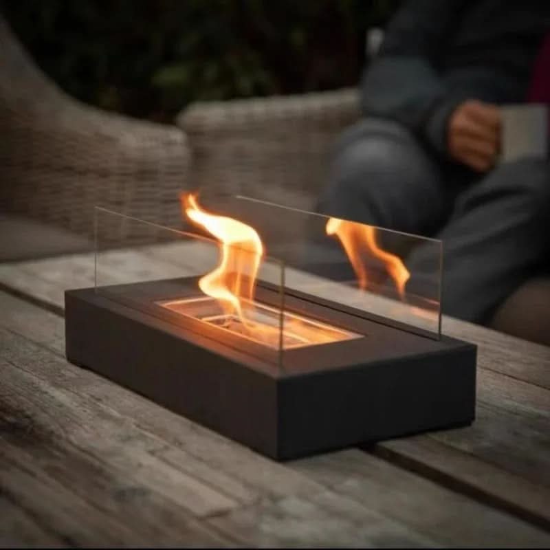 Compact Bioethanol Flame Bowl Steel & Glass 11 in Desk Fire Pit Indoor Outdoor Ambiance Heater Portable Eco Table Top Burner Living Room Pat