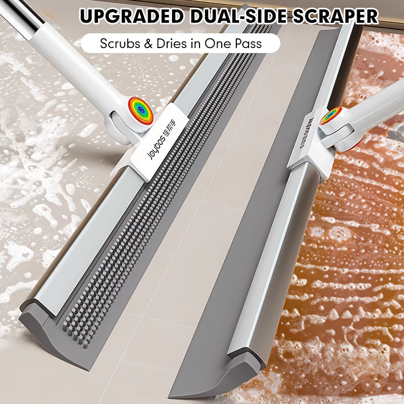 Dual-Action Floor Squeegee with Rubber Edge & Soft Bristles for Pet Hair Removal