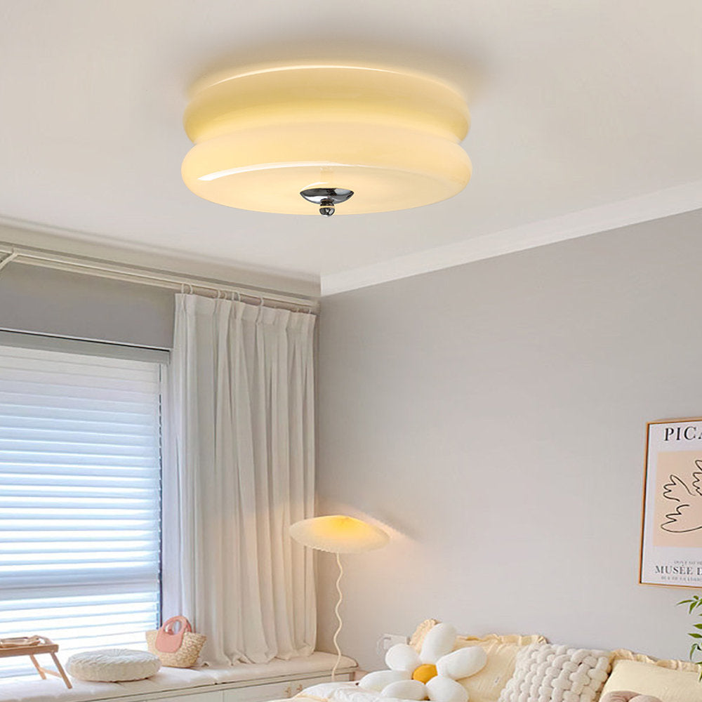Flush Mount LED Fixture with Adjustable Color Temperature Glass Shade 13 in Diameter for Bedroom Living Room Dining Room Modern Art Deco Sty