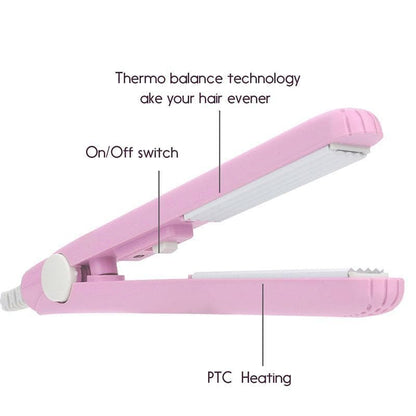 Compact Ceramic Hair Straightener & Curling Iron 2-in-1 – 375°F Constant Heat, Travel-Size 6.5 in for Curls & Sleek Hair, Bangs & Touch-Ups