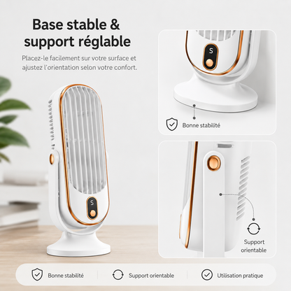 Dual Motor Desk Fan with 720° Rotation, 5 Speed Settings & USB Rechargeable Battery – Whisper-Quiet Personal Cooling Tower for Office