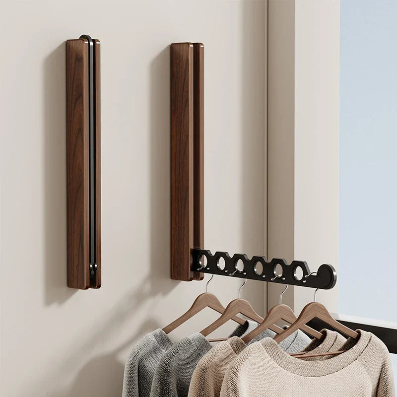 Wall-Mounted Folding Clothes Rack in Wood for Bedrooms, Entryways & Small Spaces | Space-Saving Garment Hanger with Easy Install