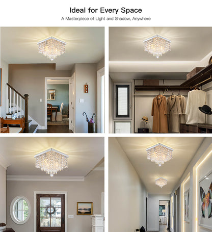 Crystal Flush Mount Ceiling Light 4-Light Chrome Finish for Hallway Bedroom Living Room Dining Room Kitchen Entry Contemporary Lighting