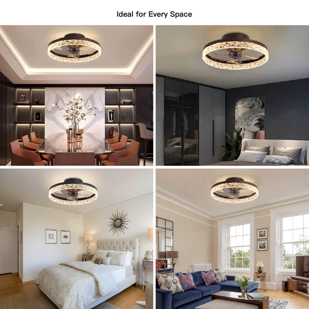 Dimmable LED Ceiling Fan with Light 20 Inch Black Iron 6-Speed Reversible Blades 3 Color Temperatures for Bedroom Living Room Dining Room Ki