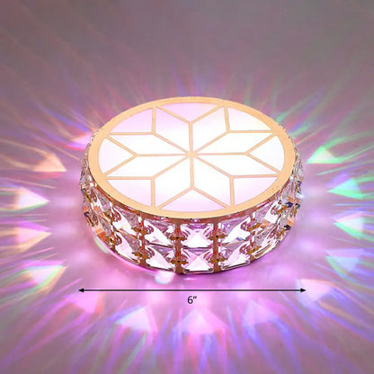Round Crystal Flush Mount LED Ceiling Light 6" 8" Champagne Gold Modern Entryway Hallway Lighting Fixture Close to Ceiling Surface Mount
