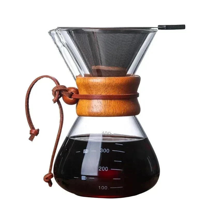 Pour-Over Coffee Maker Glass Carafe & Cone Dripper Brewing Set – Manual Single-Origin Filter Kit for Home Barista