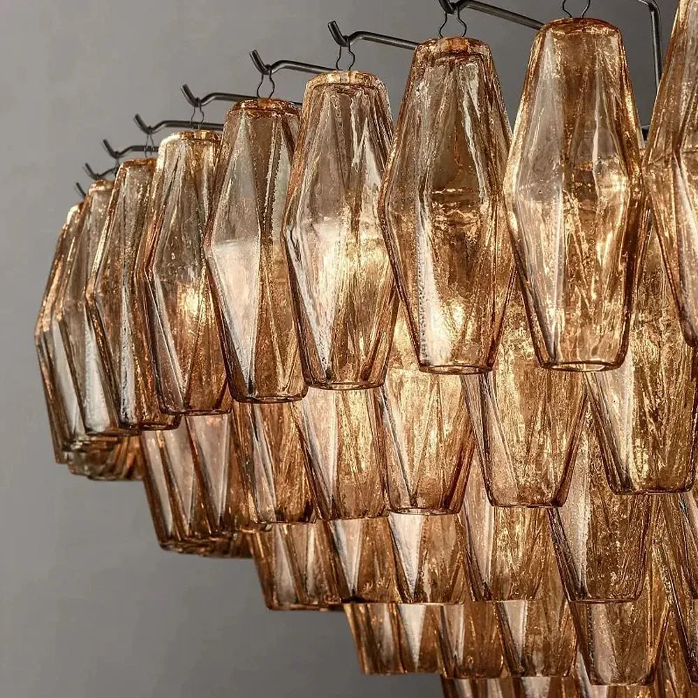 Cascading Glass Chandelier 37-Inch Multi-Level Fixture with Adjustable Height for Dining Room Entryway Living Room Modern Tiered Ceiling Lig
