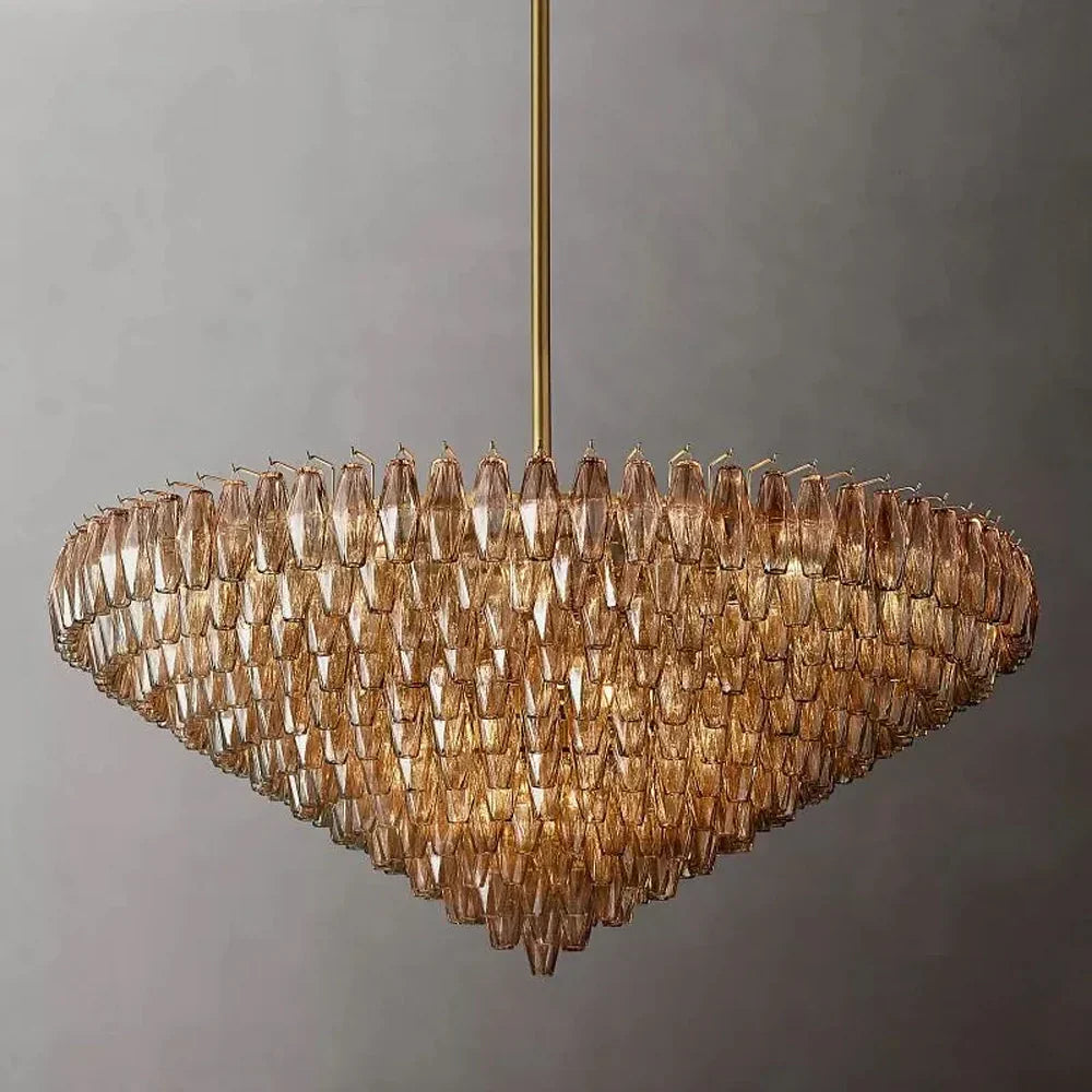 Multi-Tier Crystal Glass Fixture 37-Inch Round Statement Piece for Formal Dining Foyers Entryways Contemporary Homes Adjustable Height Layer