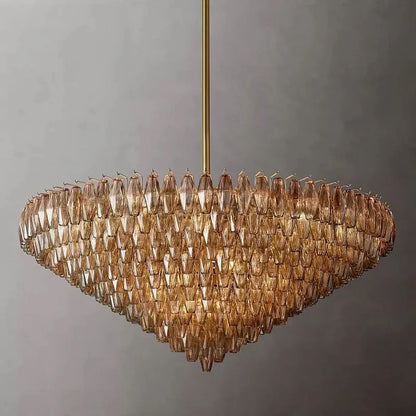 Multi-Tier Crystal Glass Fixture 37-Inch Round Statement Piece for Formal Dining Foyers Entryways Contemporary Homes Adjustable Height Layer