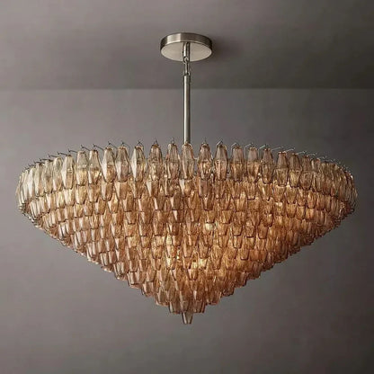 Cascading Glass Chandelier 37-Inch Multi-Level Fixture with Adjustable Height for Dining Room Entryway Living Room Modern Tiered Ceiling Lig