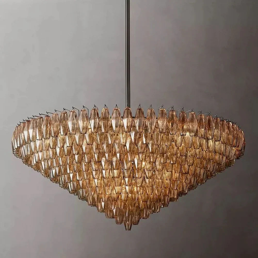 Cascading Glass Chandelier 37-Inch Multi-Level Fixture with Adjustable Height for Dining Room Entryway Living Room Modern Tiered Ceiling Lig