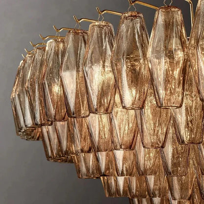 Cascading Glass Chandelier 37-Inch Multi-Level Fixture with Adjustable Height for Dining Room Entryway Living Room Modern Tiered Ceiling Lig