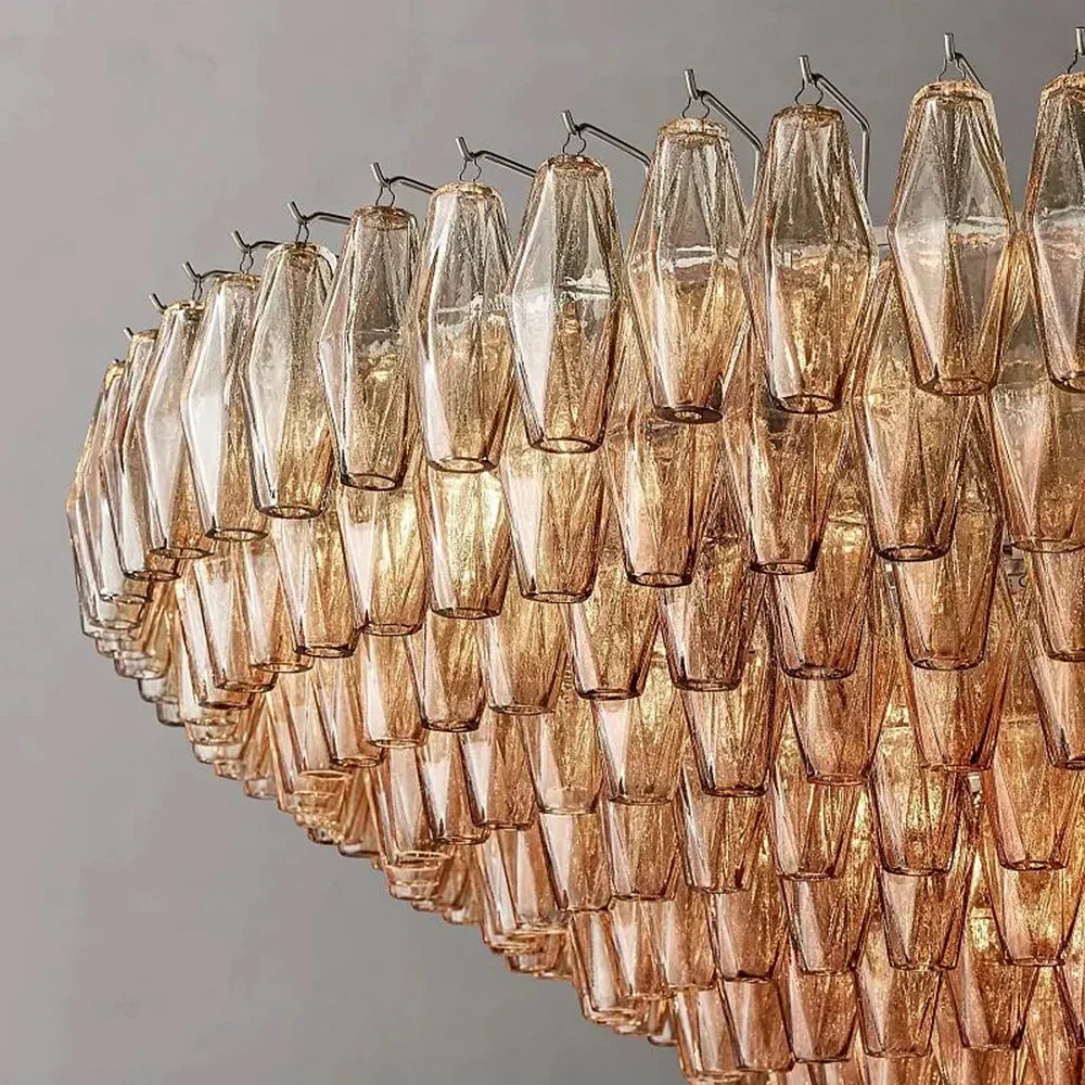 Multi-Tier Crystal Glass Fixture 37-Inch Round Statement Piece for Formal Dining Foyers Entryways Contemporary Homes Adjustable Height Layer