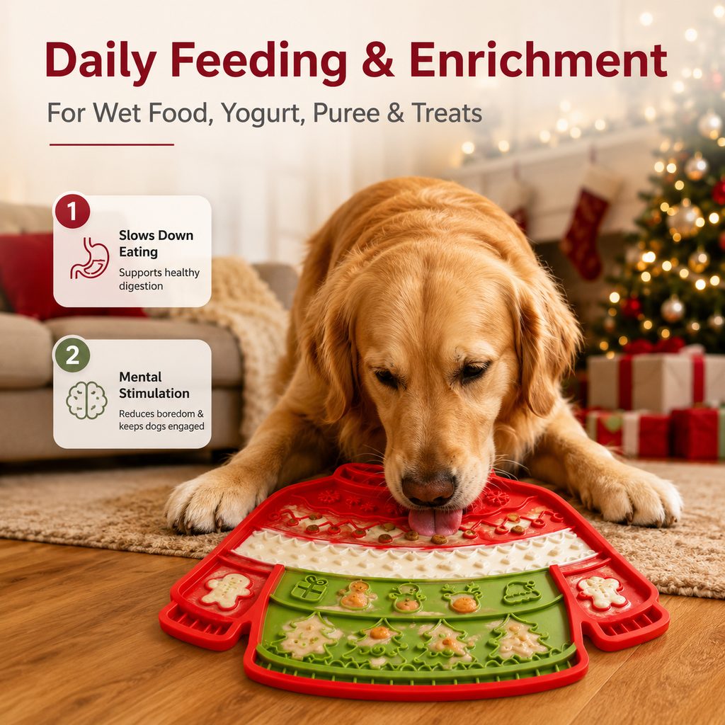 Ortekor Christmas Sweater Wall-Mount Pet Lick Mat for Dogs & Cats - Slow Feeding & Nail Trimming Distraction for Holiday Treat Time