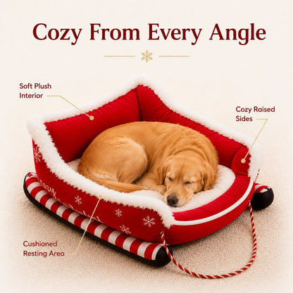 Ortekor Christmas Sleigh Dog Bed for Holiday Living Rooms – Cozy Pet Rest & Festive Décor