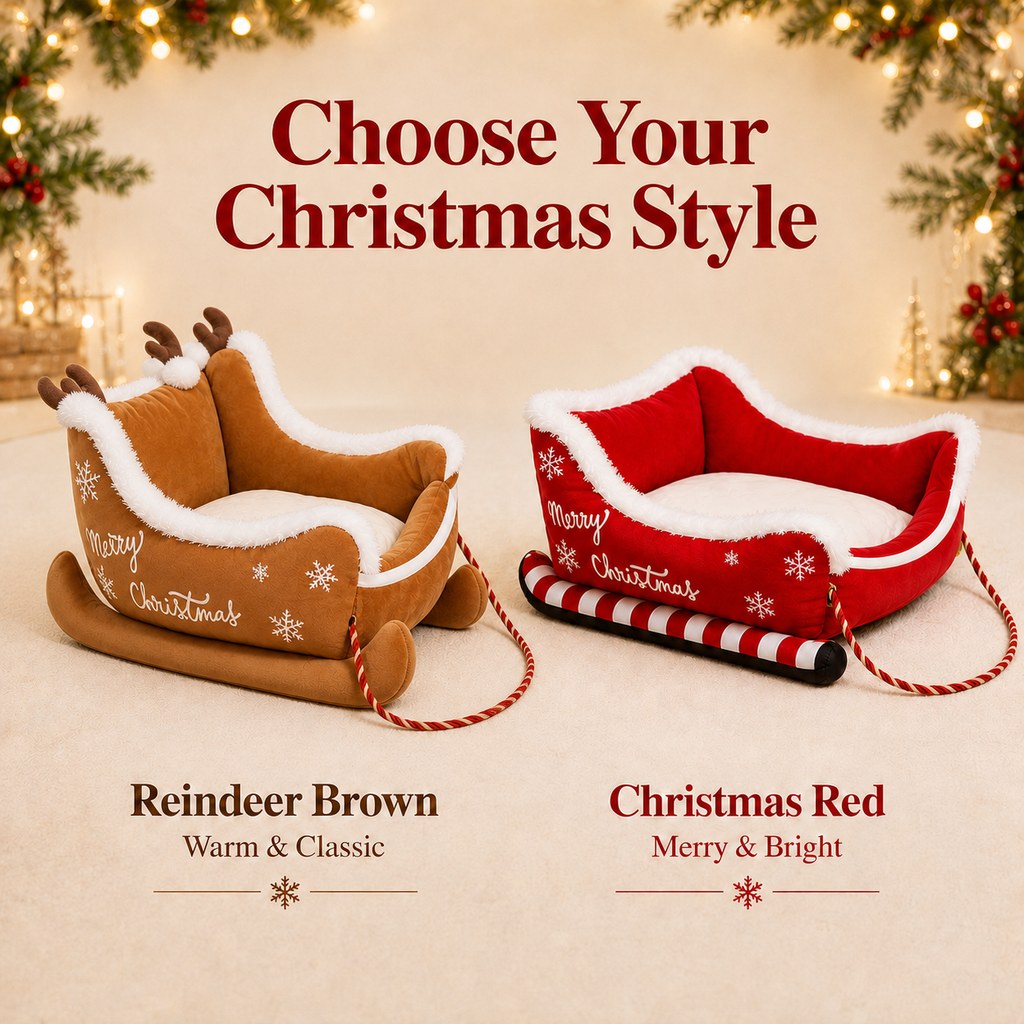 Ortekor Christmas Sleigh Dog Bed for Holiday Living Rooms – Cozy Pet Rest & Festive Décor