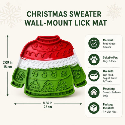 Ortekor Christmas Sweater Wall-Mount Pet Lick Mat for Dogs & Cats - Slow Feeding & Nail Trimming Distraction for Holiday Treat Time