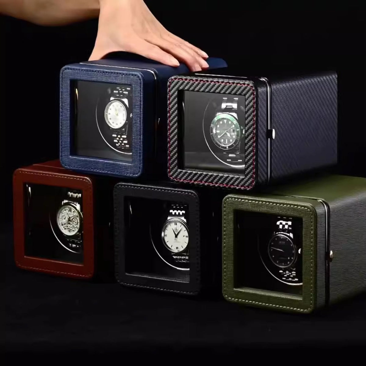 Single Watch Winder Case with 5 Rotation Modes, LED Display & Quiet Motor for Automatic Timepieces