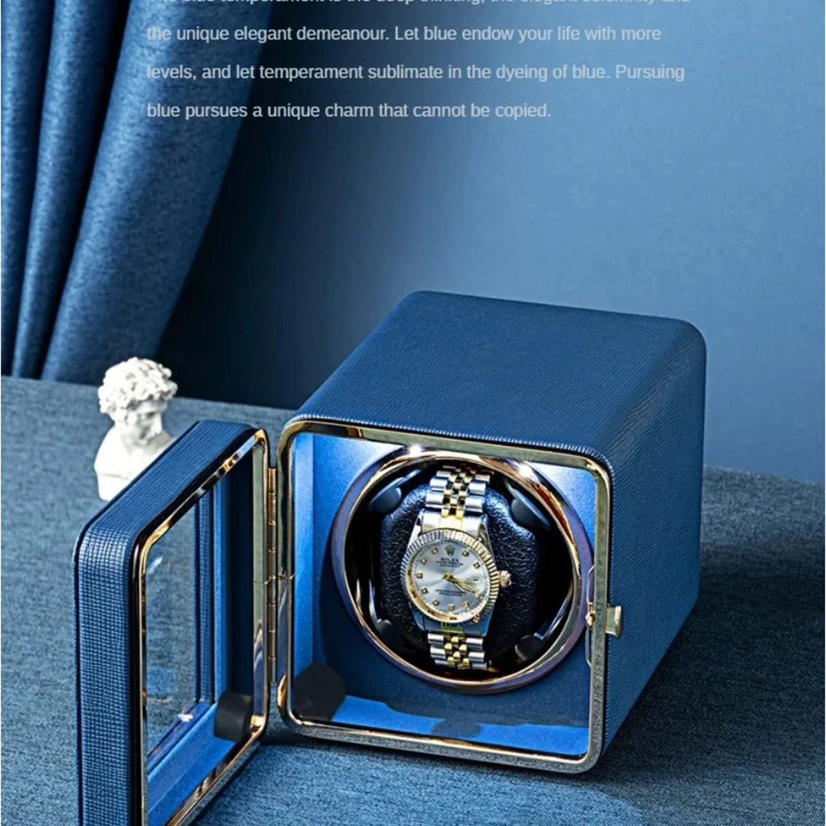 Single Watch Winder Case with 5 Rotation Modes, LED Display & Quiet Motor for Automatic Timepieces