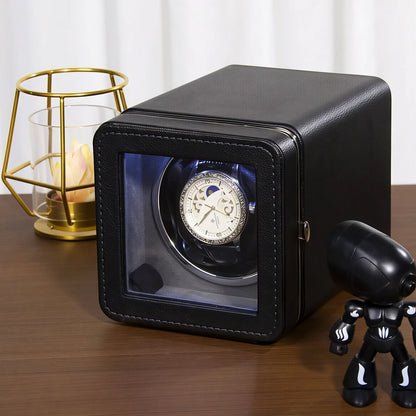 Single Watch Winder Case with 5 Rotation Modes, LED Display & Quiet Motor for Automatic Timepieces