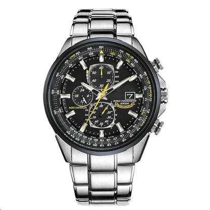 Men's Stainless Steel Chronograph Watch with Date Display & Leather Strap | Water Resistant Quartz Dress Wristwatch for Everyday Wear