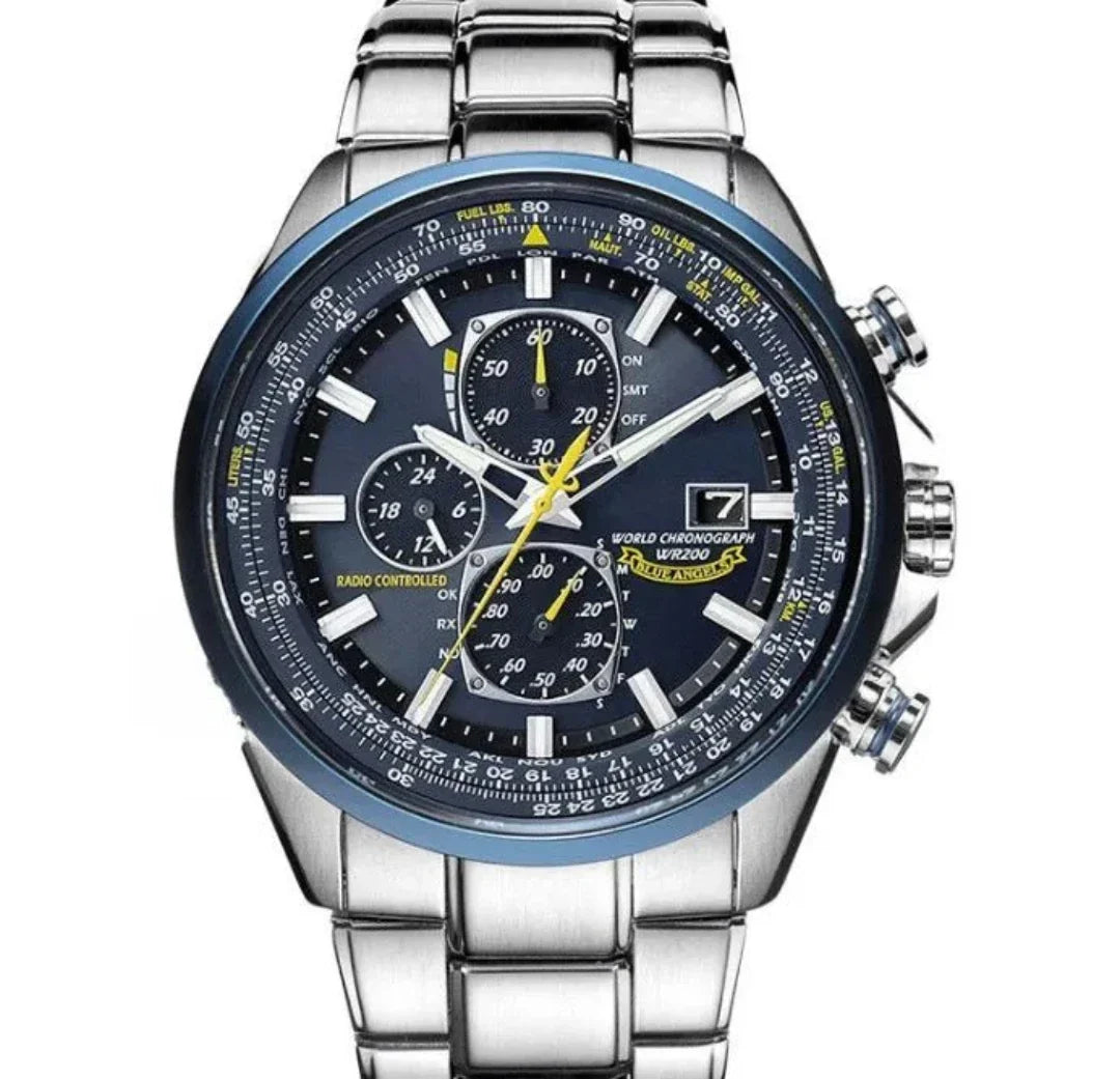 Men's Stainless Steel Chronograph Watch with Date Display & Leather Strap | Water Resistant Quartz Dress Wristwatch for Everyday Wear