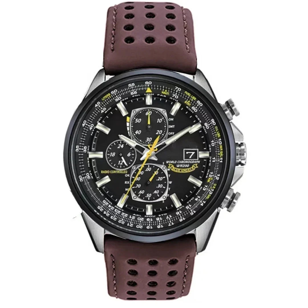 Men's Stainless Steel Chronograph Watch with Date Display & Leather Strap | Water Resistant Quartz Dress Wristwatch for Everyday Wear