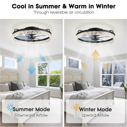 Low-Profile Flush Mount Ceiling Fan with Dimmable LED Light & Remote 20 Inch for Bedroom Living Room Kitchen Dining Reversible Blades 6 Spee
