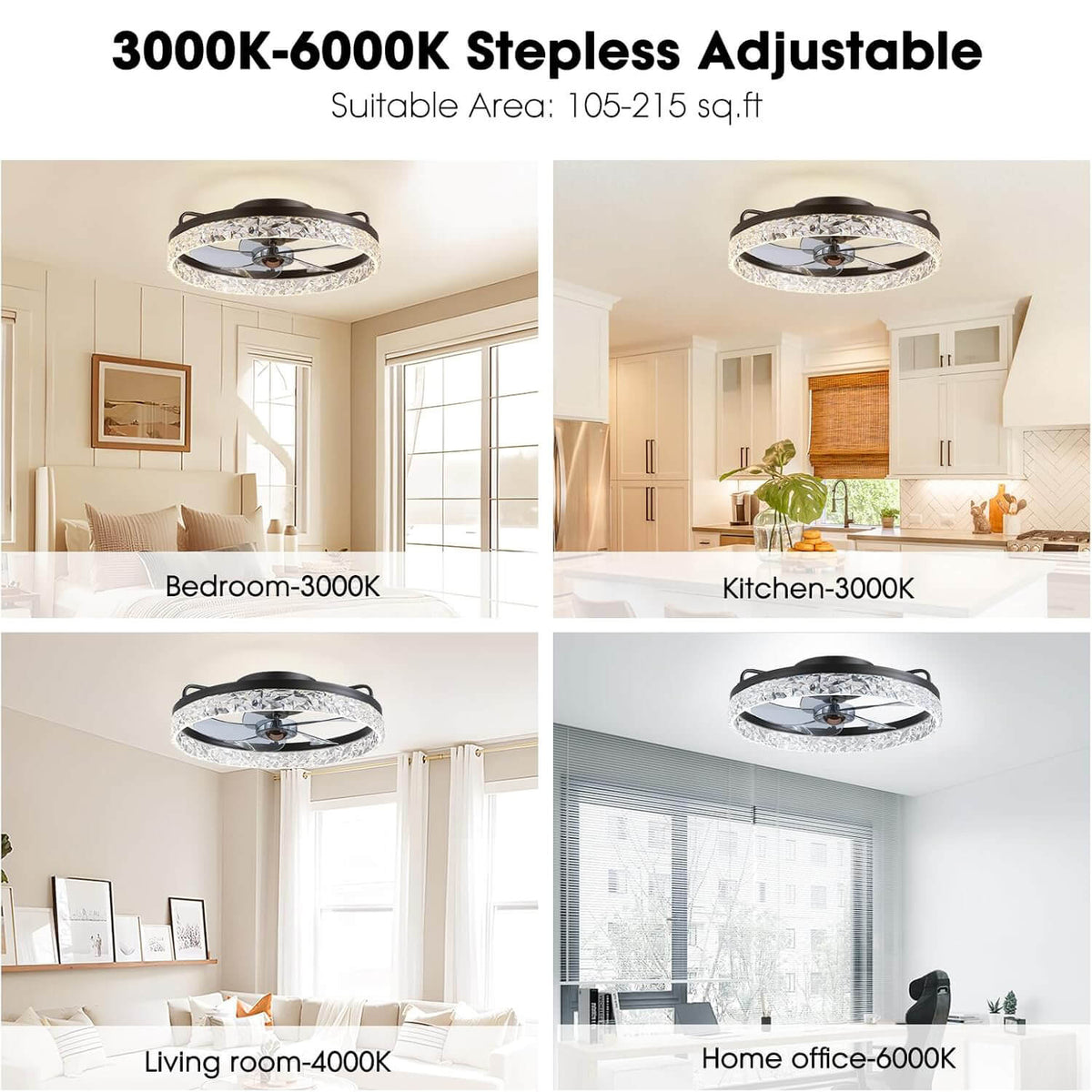 Dimmable LED Ceiling Fan with Light 20 Inch Black Iron 6-Speed Reversible Blades 3 Color Temperatures for Bedroom Living Room Dining Room Ki