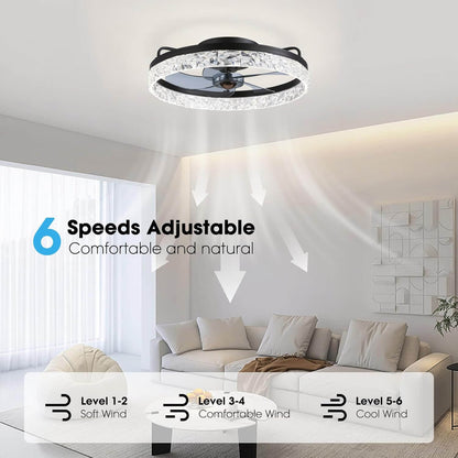 Dimmable LED Ceiling Fan with Light 20 Inch Black Iron 6-Speed Reversible Blades 3 Color Temperatures for Bedroom Living Room Dining Room Ki
