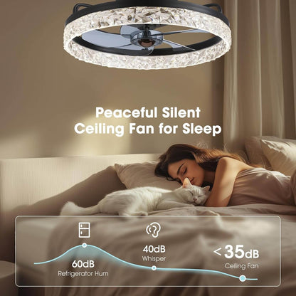 Dimmable LED Ceiling Fan with Light 20 Inch Black Iron 6-Speed Reversible Blades 3 Color Temperatures for Bedroom Living Room Dining Room Ki