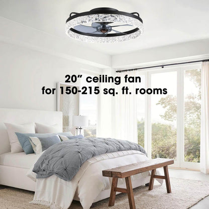 Dimmable LED Ceiling Fan with Light 20 Inch Black Iron 6-Speed Reversible Blades 3 Color Temperatures for Bedroom Living Room Dining Room Ki