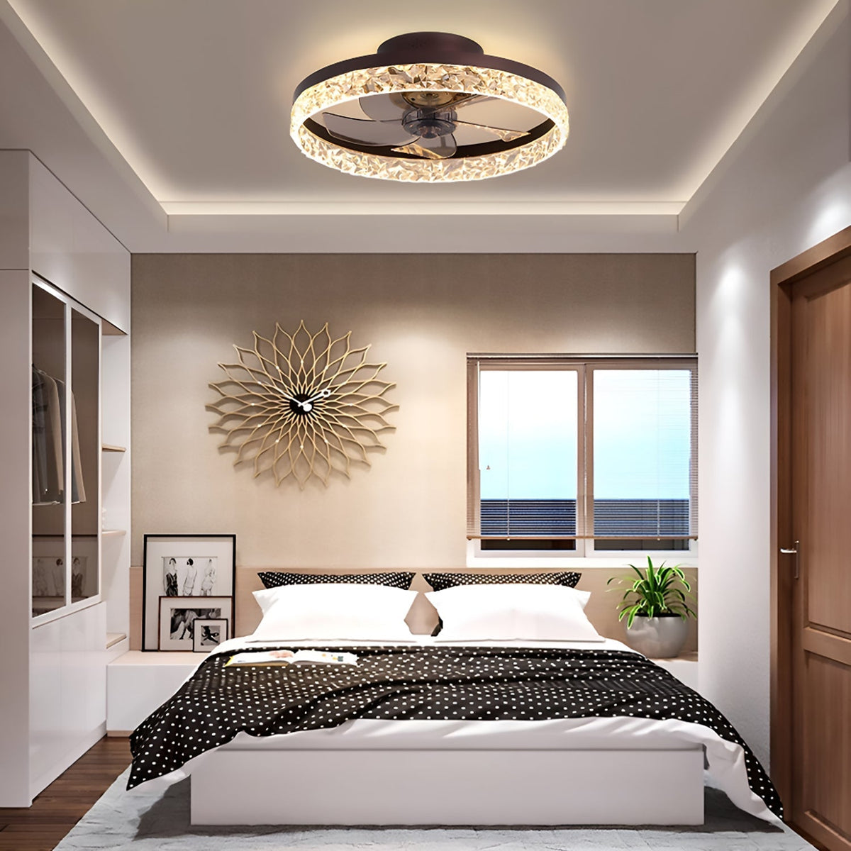 Dimmable LED Ceiling Fan with Light 20 Inch Black Iron 6-Speed Reversible Blades 3 Color Temperatures for Bedroom Living Room Dining Room Ki