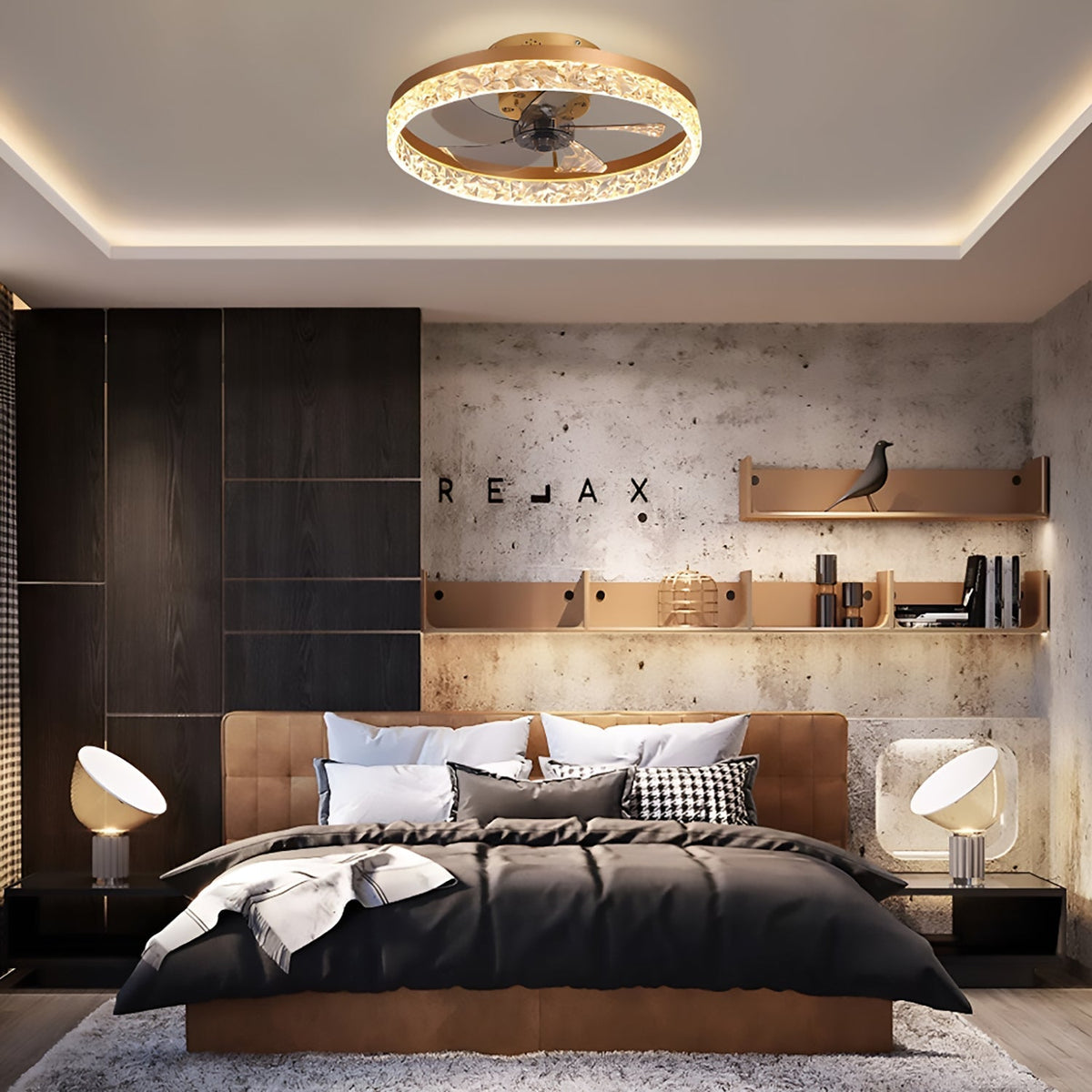 Dimmable LED Ceiling Fan with Light 20 Inch Black Iron 6-Speed Reversible Blades 3 Color Temperatures for Bedroom Living Room Dining Room Ki
