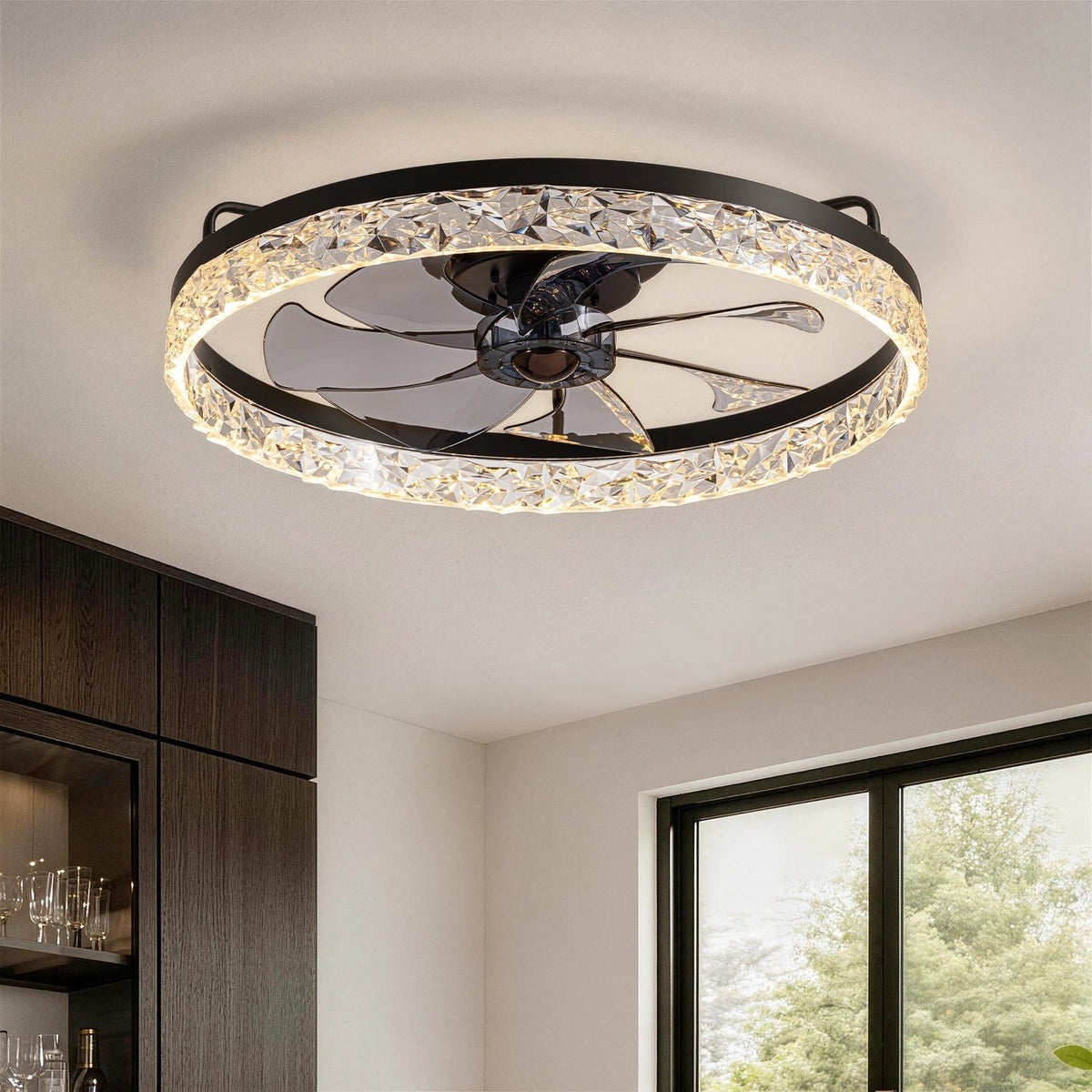 Dimmable LED Ceiling Fan with Light 20 Inch Black Iron 6-Speed Reversible Blades 3 Color Temperatures for Bedroom Living Room Dining Room Ki