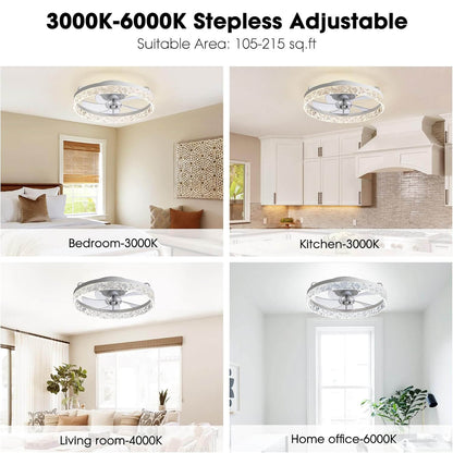 Low-Profile Flush Mount Ceiling Fan with Dimmable LED Light & Remote 20 Inch for Bedroom Living Room Kitchen Dining Reversible Blades 6 Spee